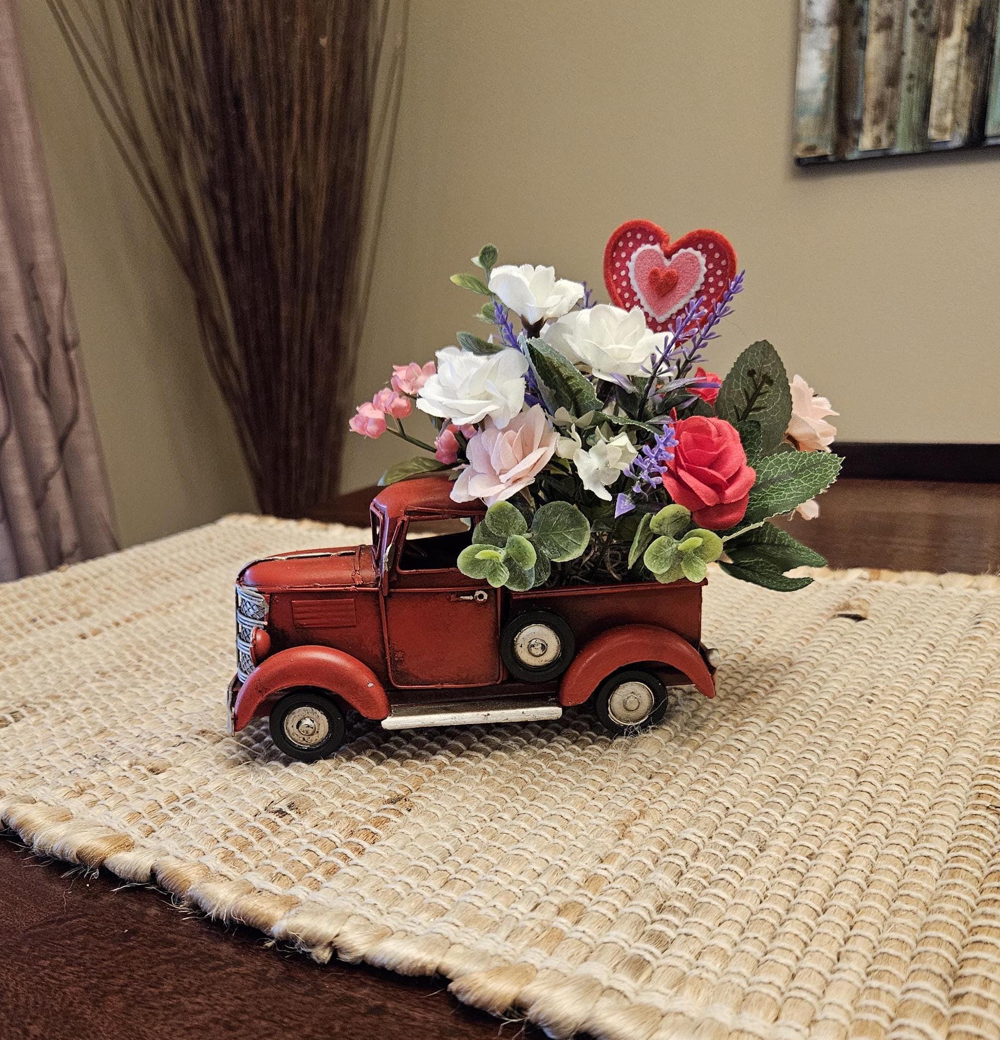 Amazon.com: Youeon Farmhouse Red Truck Decor, 7x3.1x3.5 Inch  Valentine’s Day Farmhouse Rustic Vintage Farm Red Pick Up Truck Centerpiece main image 1
