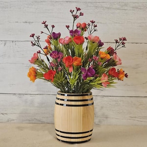 Mini Poppy Floral Arrangement in Rustic Barrel, Farmhouse Country Decor