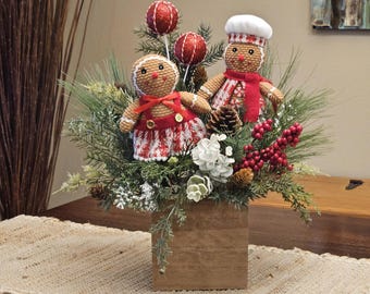 Gingerbread Christmas Arrangement, Winter Centerpiece