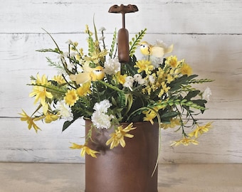Summer Garden Arrangement, Floral In Brown Spigot Metal Planter