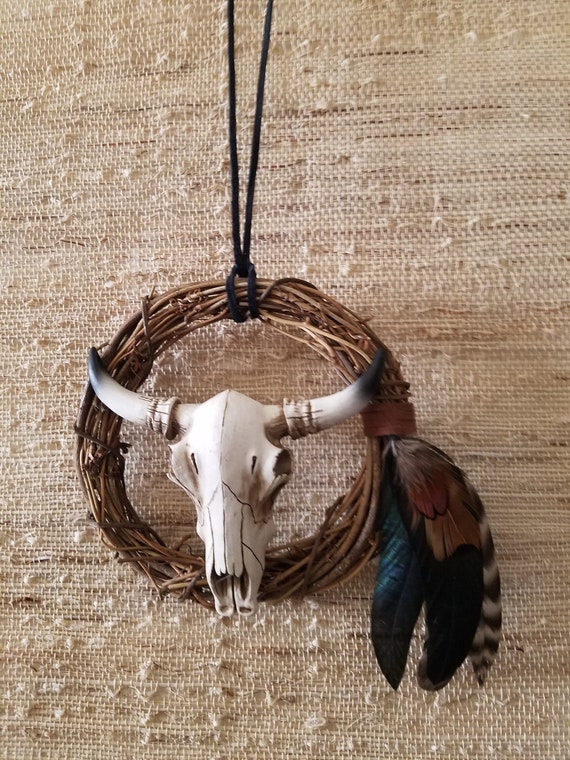 Bull Skull Wreath Bull Skull Wall Decor Skull Mirror Hanger Etsy