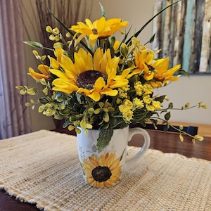 Sunflower Mug Arrangement: Summer Floral Centerpiece