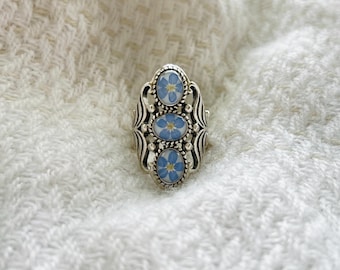 Dried forget me not flower ring, handmade botanical ring, real flower jewelry, handmade statement ring, party ring