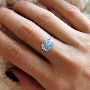 Dried flower ring, sterling silver ring, real forget me not flowers, handmade botanical ring, silver flower ring, sterling silver jewelry