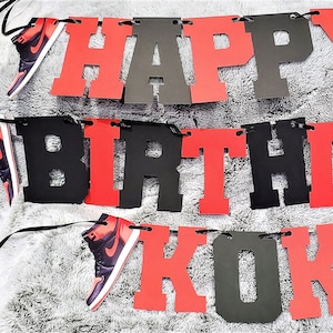 Happy Birthday Jordan Banner- Happy Retirement Jordan Banner- Customized Name-Personalized Name- Birthday Sneaker Banner-Designer Banner