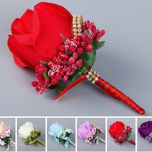 Rose Boutonnieres For Groom, Best Man, Corsages Flower for Wedding, Boutonniere Flower for Prom Suit Decoration