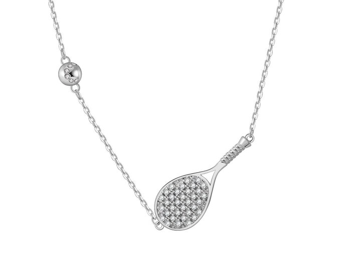 TENNIS ACE Plus Silver Racket And Ball Necklace by LoveMatch