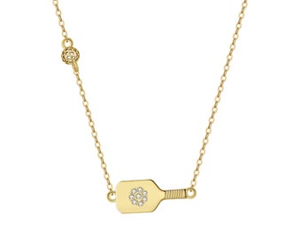 Pickleball Dainty Dinker Flower Paddle Gold Necklace