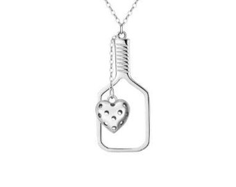 Pickleball Love Silver Heart Necklace