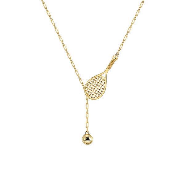 Tennis Lariat Racket And Ball Necklace Gold