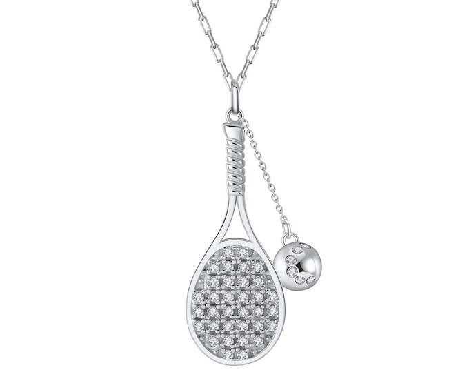 Tennis LOVEMATCH Modern LOVE Plus Racket And Ball Silver NECKLACE