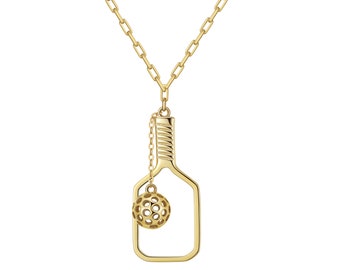 Pickleball The Volley 3D Gold Pendant Necklace