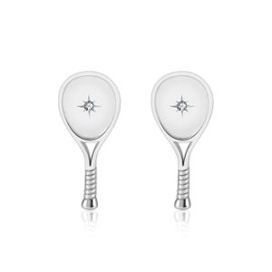 LoveMatch Tennis Racquet Stud Earrings Silver
