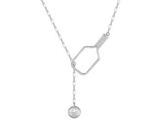 Pickleball Lariat Silver Paddle & Ball Necklace