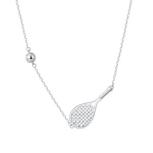 Tennis Ace Racket and Ball Silver Necklace
