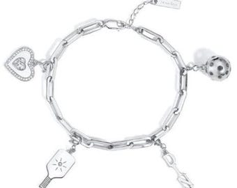 Pulseira Prateada com Pingente Pickleball Pickle Me