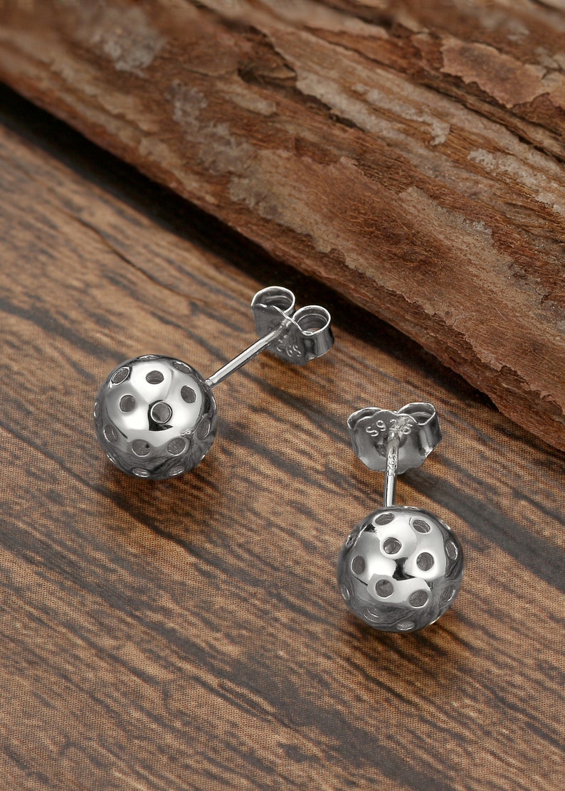 Pickleball Ball Stud Earrings for Women 925 Sterling Silver Stud