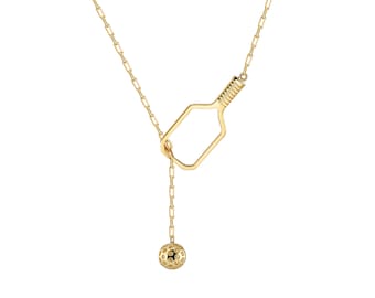 Pickleball Lariat Gold Paddle & Ball Necklace