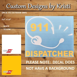 911 DISPATCHER Headset Decal - Two Color - White and Yellow - 5.5&quot; W x 4.7&quot; H