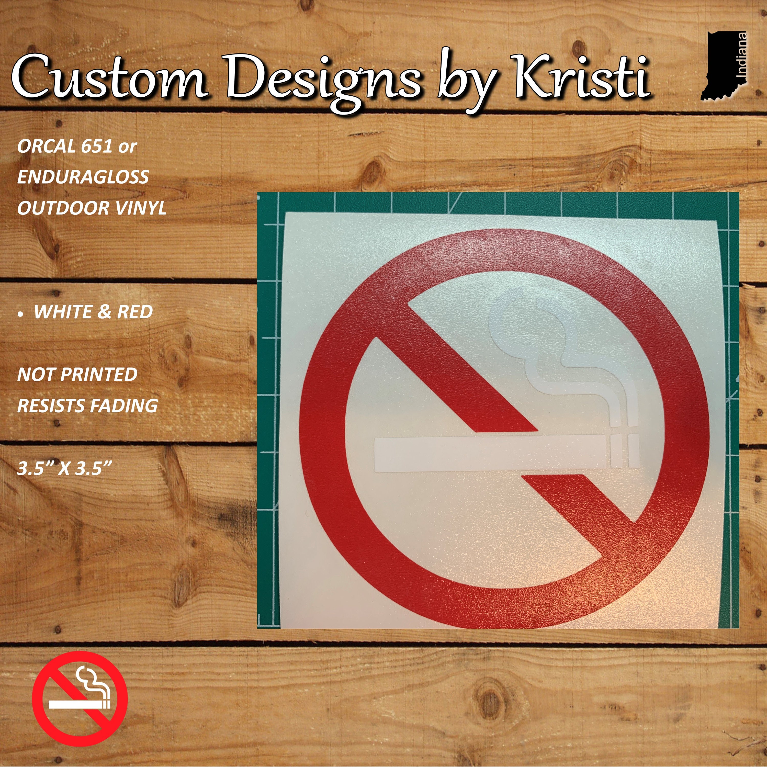 NO SMOKING SYMBOL Vinyl Decal Sticker - 2 Color Red & White - 3.5" X 3. ...