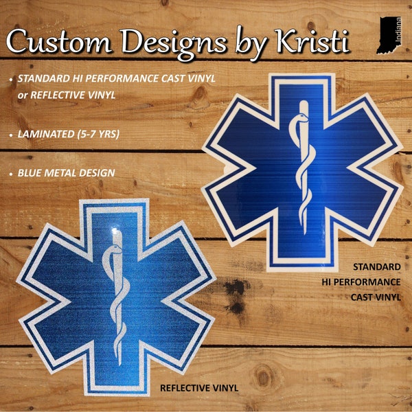 Star of Life Blue Metal Printed Kiss Cut Decal - 4.0" -STANDARD or REFLECTIVE