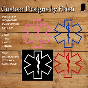 Star of Life Outline (EMT, EMS, PARAMEDIC) - One Color Outdoor VInyl Decal Sticker - 5 in x 5 in Blue, Pink, Red  or White