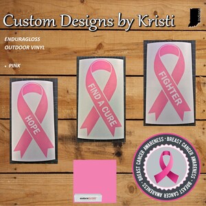 Breast Cancer Pink Ribbons - 3 Different Wording Options in White - 5.0&quot; x 2.75&quot;