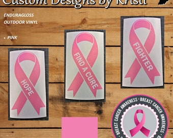 Breast Cancer Pink Ribbons - 3 Different Wording Options in White