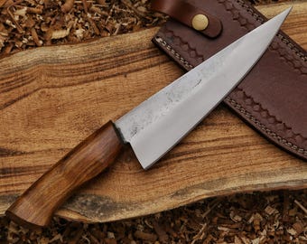 Handmade 15" Carbon Steel Chef Knife with 5" Redwood Handle | Kitchen & Gift