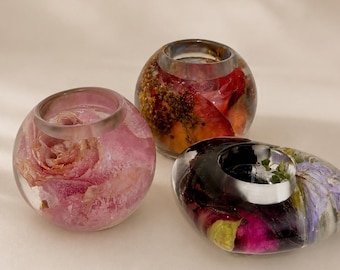 Custom Floral Resin Tea Light Candle Holder: Wedding Memorial Keepsake