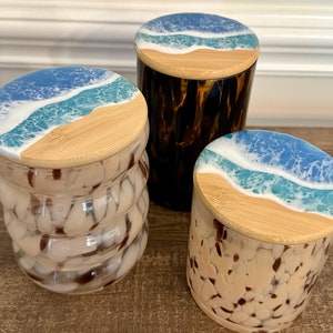 Ocean inspired canisters with lid, epoxy resin large canisters, glass jar, bamboo lid, beach waves, housewarming, Christmas, Birthday gift