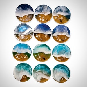 3D Epoxy Resin Beach Coasters with real shells, sand and starfishGifts Under 20