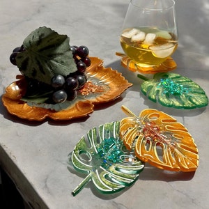 Leaf Resin Tray and Coaster Set: Rustic Fall Home Decor