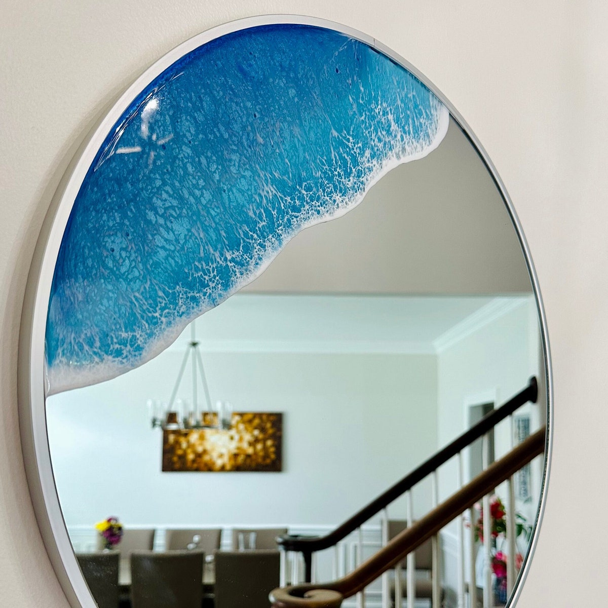 Rustic Ocean Waves Mirror - Epoxy Resin Seaside Bathroom Accent - Beach House Wall Art - Custom Coastal Living Decor - Round Mirror - Gold - Etsy