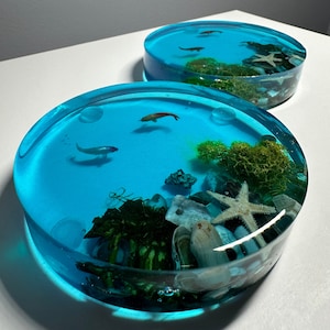 3D Resin Coasters: Beach Ocean Theme with Real Sand & Shells