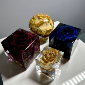 Custom Epoxy Resin Floral Preservation Keepsake - Handmade wedding or funeral memorial pieces - small cube, sphere, square