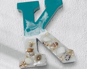 Letra decorativa grande inspirada en el océano / Decoración de pared de resina epoxi / Decoración costera para el hogar