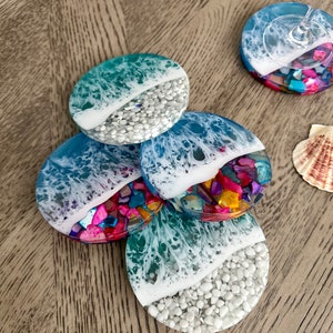 3D Resin Ocean Wave Coasters: Beach Decor with Shells & Sand