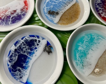 Ocean Resin Ring Dish: Handmade Beach Decor, Engagement Gift