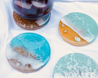3D Epoxy Resin Beach Coasters with real shells, sand and starfishGifts Under 20