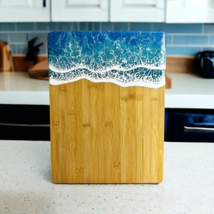 Ocean Resin Bamboo Cutting Board SMALL, MEDIUM, LARGE for Home Decor with waves, Unique Wedding, birthday, Anniversary, Mother&#39;s Day gift