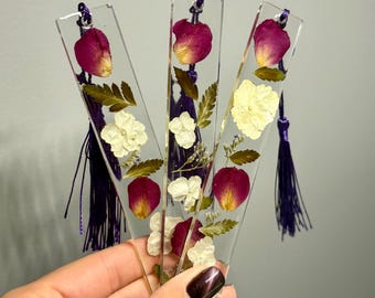 Pressed Flower Resin Bookmark with Tassel - Handmade Epoxy Bookmark -Real Dried Flowers -Custom Floral Bookmarks - Wedding gift -Book Marker