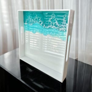 Resin Ocean Tray: White Acrylic Vanity Tray with Handles