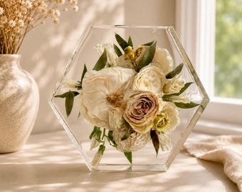HEXAGON Wedding Bouquet Preservation | Custom Resin Floral Keepsake | Memorial Flower Preservation | 6” Hexagon Display