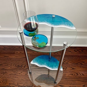 Unique Epoxy Resin Ocean Side Table - One-of-a-Kind Furniture for Beach Lovers - Gifts For Her, Housewarming gift, Home Decor - Resin Art