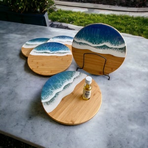 Epoxyhars oceaangolven Lazy Susan / Kaasplankje / Ocean serveerplank / Verjaardag huwelijksverjaardag / Charcuteriebord/Blikken met deksel