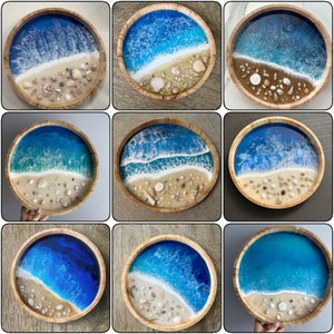 Resin Wooden ocean tray with real seashells, sea sand ocean resin art bath tub tray, original art, accent for living roomGifts Under 20 image 9