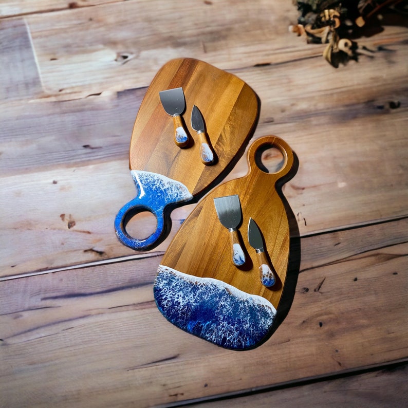 Ocean Resin Art: Cheese Board, Serving Tray & Coasters Stylish Lazy Susan Perfect Gift Idea image 2