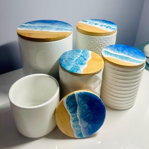 Ocean Resin Art Canister with Lid: Beach Wave Decor