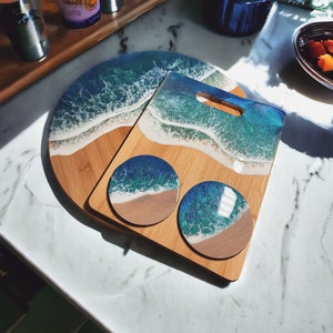 Ocean Resin Art: Cheese Board, Serving Tray & Coasters Stylish Lazy Susan Perfect Gift Idea image 1